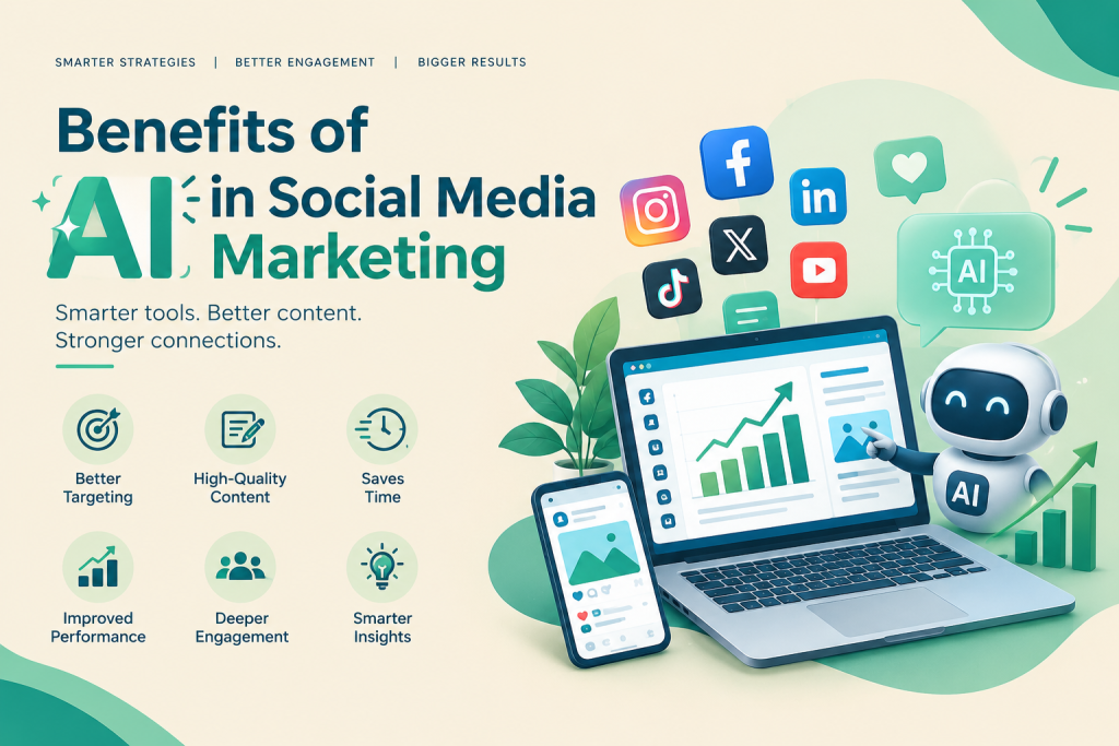 **Alt text:** Benefits of AI in social media marketing.