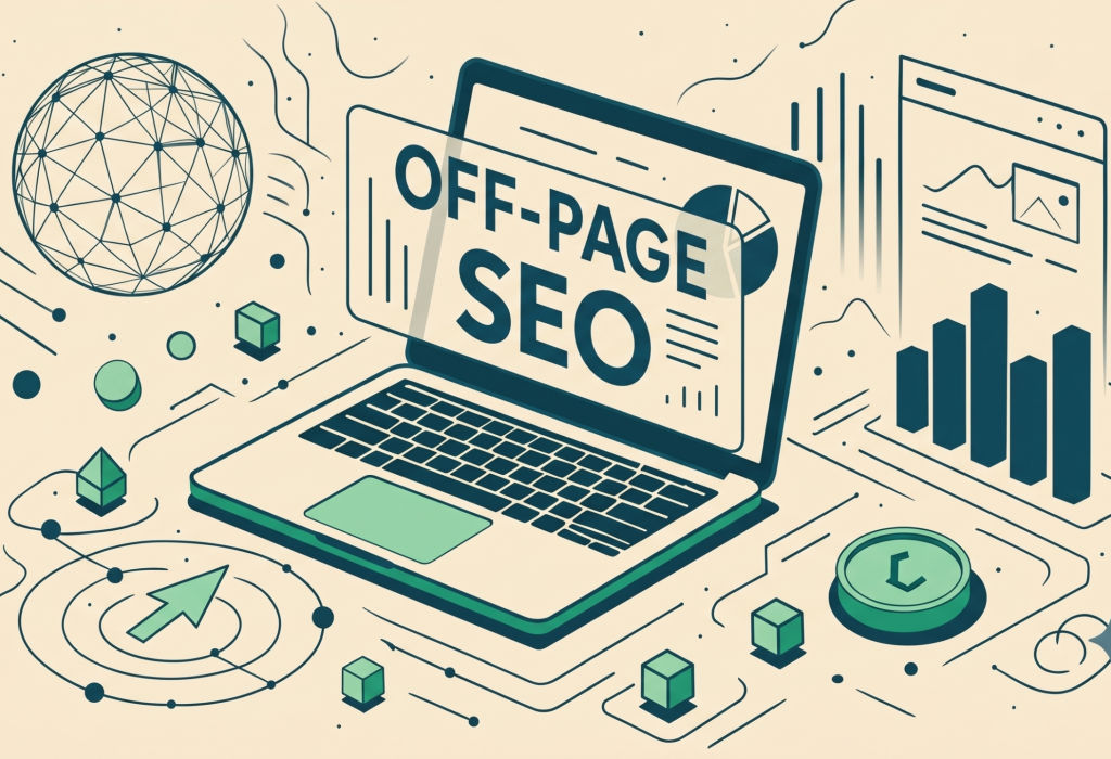 Off-Page SEO laptop illustration banner